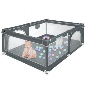 Parc pour Bébé avec Tapis de Sol, 120 x 160 x 66 cm, Parc Enfant avec Barrières Tissu Oxford Ultra-Dense, Structure en Tube d'Acier (Gris foncé) (qhtxzyh, neuf)