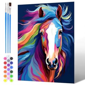 NAIMOER Peinture par Numero Colorés Chevaux Adulte Enfants, Peinture Numero Animaux pour Adultes, Pinceaux et Peintures Toile Cadeaux 30x40cm (NAIMOER, neuf)