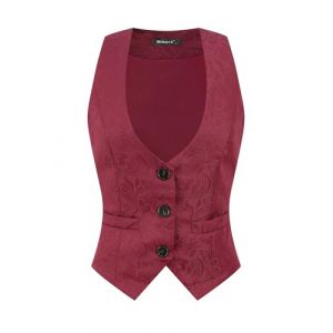 Allegra K Gilet Vintage Femme Boutonn&eacute; Steampunk Jacquard Sans Manches Costume Gilet Costume femme Bourgogne XL (Weisser Berg, neuf)