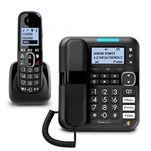 Amplicomms BigTel 1580 Combo, t&eacute;l&eacute;phone Filaire &agrave; Grosses Touches avec r&eacute;pondeur et combin&eacute; sans Fil, Audio-Boost, sonneries puissantes, Compatible avec Aides auditives (CHILLAX CARE, neuf)