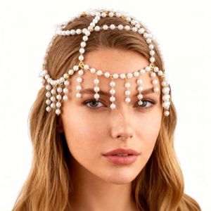 GORGECRAFT Coiffe de Perles en Plastique Blanc Cha&icirc;ne de T&ecirc;te Bijoux de Mari&eacute;e Vintage Dor&eacute;s Style Gatsby Style Flapper pour Costume de Mariage Art D&eacute;co F&ecirc;te Accessoires pour Cheveux pour Femmes (GORGECRAFT FR, neuf)