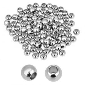 Lot de 100 perles d'espacement en acier inoxydable de 6 mm, trou de 2,5 mm, perles rondes en acier inoxydable 304 massif pour la fabrication de bijoux - Perles en métal argenté (xilian cui, neuf)