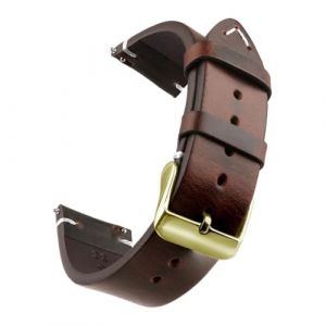 Bracelet de montre en cuir v&eacute;ritable cir&eacute; &agrave; l'huile, 18-24 mm, &agrave; d&eacute;gagement rapide, compatible avec Samsung/Seiko/Oris/Citizen(Dark Brown Gold,21mm) (DIEGEROUJIAMO-EU, neuf)