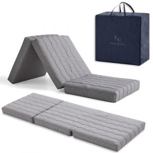 Matelas Pliable &agrave; m&eacute;moire de Forme pour invit&eacute;s 65 x 195 cm Mousse HD + 2 cm Visco. Lit gigogne. Matelas Pliable Respirant Housse d&eacute;houssable. Hauteur 12 cm. Couleur: Gris. avec Sac et Coussin. (Eross Confort, neuf)