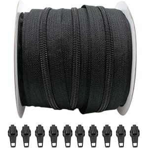15 m&egrave;tres de fermeture &agrave; glissi&egrave;re continue en nylon + 20 curseurs automatiques en m&eacute;tal 5#, fermeture &eacute;clair pour coudre des v&ecirc;tements, fermeture &eacute;clair de couture, fermeture &eacute;clair au m&egrave;tre (332, 15 (J Y C, neuf)
