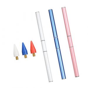 Lot de 3 pointes en strass, stylo à cire Diamond Tool, double extrémité avec têtes en cire et en acier inoxydable pour nail art DIY (blanc + rose + bleu) (NAEANSTOER, neuf)
