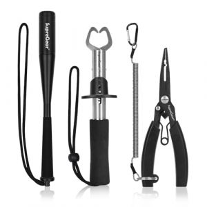supregear Kit d'Outils de Pêche, Pince de Pêche avec Étui/Cordon, Pince à Lèvres de Poisson, Tueur de Poissons en Aluminium, Équipement de Pêche en Eau Salée, Cadeaux pour Hommes, Noir (J&D Tech FR, neuf)