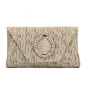 BWBIKE Sac à Main Pochette Tissé en Raphia pour Femme - Élégant Sac à Bandoulière en Paille pour l’été, la Plage, les Mariages et les Fêtes Formelles, Sac à Main Enveloppe Avec Chaîne Amovible,Kaki (Bowen EU, neuf)