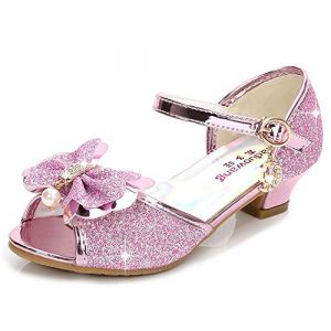 New front Chaussures &agrave; Talon Haut Danseuses Fille Chaussure Ballerines Princesse Fille &agrave; Talon Paillette pour D&eacute;guisement Ceremonie Mariage Carnaval F&ecirc;te Sandale Crystal Bling,Rose,36 EU (New Front, neuf)