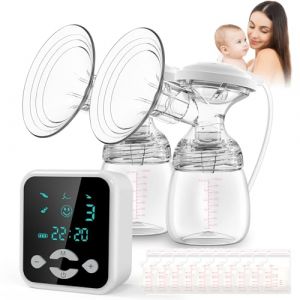 BAEMEE Tire Lait Électrique, 4 Modes & 9 Niveaux Tire Lait sans BPA anti-reflux avec affichage LED, Double tire lait portable pour biberon avec Brides de taille 24mm, 10 Sacs de conservation du lait (Baemee Direct, neuf)