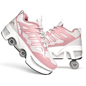 Chaussures à roulettes Escamotables 4 Roues pour Enfants - Basket Roller Garçon Fille (33-40) - Patins à roulettes Cachés, Skate Sneaker Enfant, Pink-39 (JinFuRongDianZi, neuf)
