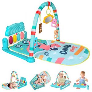 AOMIG Tapis d'eveil Bebe avec Piano,Tapis D’éveil Piano Contient 5 Jouets Suspendus Amovibles 3 Modes de clavier de Piano musical, avec Musique et Lumières pour Naissance en Garçons et Filles (AomigEU, neuf)