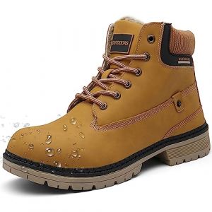 Eagsouni Bottes Femme Homme Hiver Bottines Cuir Plates Lacets Chaud Fourrure Bottines de Neige Chaussures Boots d'hiver, 44 EU, Marron (DADAZE, neuf)