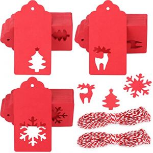 G2PLUS 150PCS &Eacute;tiquette en Papier Kraft &Eacute;tiquette No&euml;l &Eacute;tiquette Kraft Cadeau de No&euml;l avec 20M Ficelle pour D&eacute;corer L'arbre de No&euml;l（Ensemble Combin&eacute; Rouge） (BIGGER, neuf)