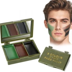 Virecose Maquillage de camouflage Cr&egrave;me, Peinture Camouflage 3 Couleurs Noir, Olive, Marron, Palette de Peinture Compacte pour Visage de Camouflage avec Miroir pour le Visage, les Bras (xichun, neuf)