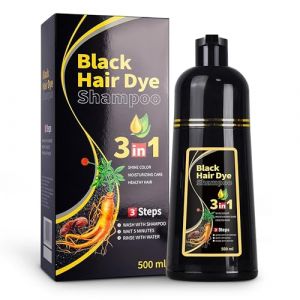 Black Hair Dye Shampooing Noir 3 en 1 pour Hommes et Femmes 500 ml Shampooing Coloration Cheveux Gris Coloration Noire Naturelle Nettoie et Nourrit en 15 &agrave; 20 minutes (ZAKZONE, neuf)