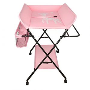 THINFAR Table a Langer Pliante, Table à langer pliable avec ceinture de sécurité Matelas à langer, Hauteur réglable 92/95/98cm (rose vif) (Willanmd, neuf)