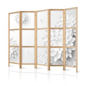 murando - Paravent Intérieur Japonais 225x172 cm - Séparateur de Pièce en Bois Naturel et Toile Imprimée - Paravent Oriental Portable et Pliable - Effet 3D Pétales Délicats p-B-0020-bh-c (murando, neuf)