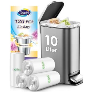 Teivio Lot de 120 petits sacs poubelle &agrave; p&eacute;dale de 10 litres en plastique &eacute;pais pour salle de bain, cuisine, bureau, convient aux poubelles de 7,5 &agrave; 10 L, transparent (TEASHOME, neuf)
