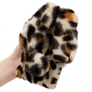 Lapin Coque pour Samsung Galaxy A40 Peluche Fourrure Mignon Kawaii 3D Lapin Oreille &Eacute;tui de Protection Hiver Chaud Souple Poilu Motif Doux Silicone Anti-Choc Anti Poussiere Case Cover - L&eacute;opard Beige (LCHDA-EU, neuf)