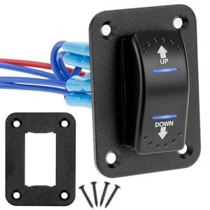 QWORK&reg; Interrupteur &agrave; bascule momentan&eacute; 7 p&ocirc;les 2 positions, 15A 250V AC/20A 12V DC, LED bleue, interrupteur de inverser polarization avec c&acirc;ble et plaque en aluminium (shavinglikes, neuf)