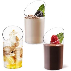 KAHEIGN 100 Pièces Mini Verrines à Dessert Coudées, 75ml Gobelets à Dessert Ronds En Plastique Coupe Apéritif Parfait Clair Bol De Service Réutilisable Pour Fête De Mousse Pouding (8,5 x 4,5cm) (KAHEIGN-EU, neuf)