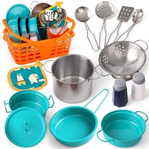 Veitch fairytales Accessoire dinette Enfant Ustensile Cuisine Enfant Ensemble de Jouet de Casserole en Acier Inoxydable coloré Cadeau 3 4 5 6 7 8 9 10 Ans(Vert) (LeShuoMaoYi, neuf)