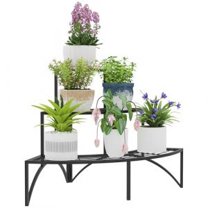 Outsunny Support d'angle &agrave; 3 &eacute;tages en m&eacute;tal pour plantes d'int&eacute;rieur et d'ext&eacute;rieur, support de pot de fleurs pour jardin, balcon, terrasse, noir (Aosom MHSTAR FR, neuf)