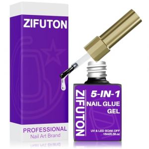 ZIFUTON Colle Faux Ongles Extra Forte, 5 en 1 UV Colle Capsule Americaine Ongle, Gummy Base Pose Americaine, Semi-permanent, Gel Ongle UV/LED en R&eacute;sine 15ml (SEQUOIA JINGBANG LTD., neuf)