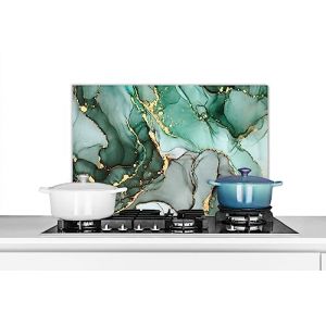 KitchenYeah&copy; Fond de Hotte 70x50 cm Aluminium Cr&eacute;dence Cuisine D&eacute;coration Murale Cr&eacute;dence Plaque de Cuisson Anti Projection Or - Marbre - Vert - Luxe - Aspect marbre - Gris (KitchenYeah, neuf)
