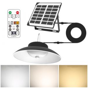 LEKEFETO Suspension solaire avec d&eacute;tecteur de mouvement - Lampe suspendue solaire avec t&eacute;l&eacute;commande et c&acirc;ble de 5 m - 3 temp&eacute;ratures de couleur et 3 modes - &Eacute;tanche IP65 - Pour tonnelle, garage (GREENFOODERAN TRADING LTD, neuf)