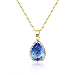 Linawe Collier chaîne bleu aigue-marine pour femmes, pendentif, chaîne en or, diamant, pierre de naissance, cristal, parure de bijoux dorés, parures de bijoux pour femmes, chaîne à breloques (Linawe, neuf)