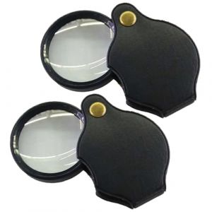 Lot de 2 mini loupes de poche 10 fois, loupe de lecture pliable, portable, avec étui de protection rotatif, étui de protection, étui en cuir, loupe de lecture pour personnes âgées, mini loupe, verre (Qinuurod, neuf)