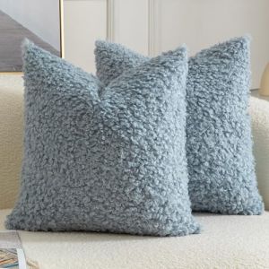 Yaertun Lot de 2 Housses de Coussin D&eacute;corative en Fausse Fourrure Taie d'oreiller en Sherpa Boucl&eacute; Douces et Duveteuses Coussin pour Canap&eacute; Sofa Lit et Salon 65x65 cm Bleu Clair (Yaertun, neuf)