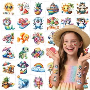 Autocollants De Tatouage D&rsquo;&Eacute;t&eacute;, Tatouage Temporaire Enfant, Motif Fruits D'&eacute;t&eacute;, Tatouage Paillettes Enfant, Autocollants De Tatouage De F&ecirc;te De Piscine Pour Enfants, pour gar&ccedil;ons et filles (A) (QIUDIANBIN LIMITED, neuf)