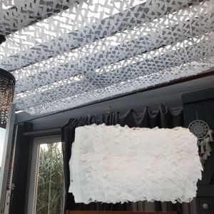 Filet de Camouflage Blanc 3X10m 210D Tissu Oxford Voile d'ombrage Camouflage Net Militaire pour Parasol extérieur Camouflage de Chasse décoration de fête Housse de Voiture (Defend-kit, neuf)