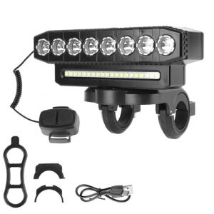 BWVMVB Spot longue Port&eacute;e Moto Phares Pour Moto Sans Fil &Agrave; LED 8/5, 20/12 V, 6 Modes D'&eacute;clairage, Portables, &Eacute;tanches, Rechargeables V&eacute;lo(8LED Horn) (BLDXROG, neuf)