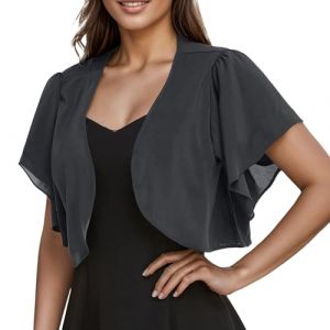 Gilet Mariage Femme Mariage Bolero Veste Courte Chic Mousseline de Soie Gilet &agrave; Manches &Eacute;vas&eacute;es 3/4 Bol&eacute;ro Cardigan Bol&eacute;ro Court L&eacute;ger &Eacute;l&eacute;gant Courte Mousseline de Soie Veste (hoarse-NU, neuf)