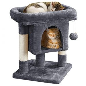 Yaheetech Arbre à Chat Design avec Niche et Plate-Forme Arbre-griffoir Tour pour Chat Hauteur 59cm Gris Foncé (Yahee365, neuf)