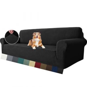 MAXIJIN Housse de canap&eacute; Super Extensible pour canap&eacute; 4 Places, tr&egrave;s Grande Housse de canap&eacute; Universelle Jacquard Pet Dog Furniture Protector Housse de canap&eacute; ajust&eacute;e (4 Places, Noir) (MAXIJIN EUSHOP, neuf)