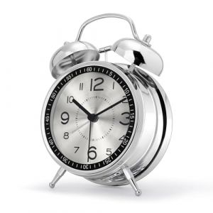 Lafocuse Reveil Bruyant pour Dormeurs Lourds, Double Cloche Fort, avec Lumière de Nuit, Grand Réveil Matin Métal, Horloge de Table Analogique Silencieux pour Chambre Bureau 16cm, Argenté (QuareBest, neuf)