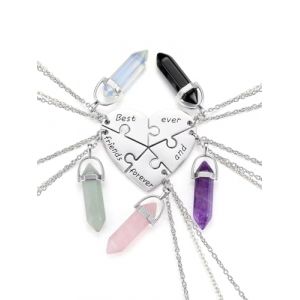 JSDDE Pendentif en Pi&egrave;rre Hexagonale Collier,5 Pi&egrave;ces Pendentif Best Friend Coeur Puzzle Personnalis&eacute; Pr&eacute;nom Collier d&rsquo;Amiti&eacute; BFF Acier Inoxydable pour Meilleure Amies Femme Fille (FEIXINFLY, neuf)