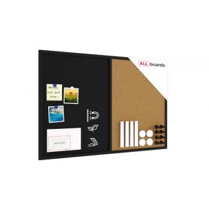 ALLboards Tableau COMBI li&egrave;ge noir/&agrave; craie noir magn&eacute;tique 90x60cm cadre en bois laqu&eacute; noir (ALLboards France SARL, neuf)