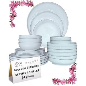 BAVARY Service Vaisselle 24 Pi&egrave;ces, Set De Table Beige & Assiette Porcelaine &ndash; Service De Table 6 Personnes De Plates & Assiette Creuse, Bols &ndash; Vaisselle Et Arts De La Table Micro-onde/Lave-Vaisselles (OZ Sales Company, neuf)
