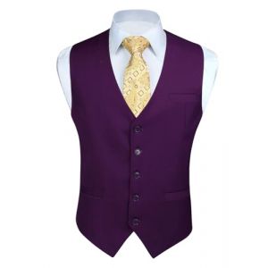 HISDERN Hommes Soiree Mariage Mariage Affaires Gilet en Coton Couleur Unie Gilet Pourpre,Pourpre,3XL (hisdern, neuf)