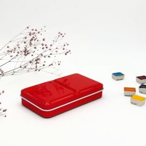 My Rock Way Petite Boîte Portable « Passion Scarlett » en métal pour Aquarelle avec 14 Demi-Godets, Palette de mélange et Anneau de Pouce. Boîte d'aquarelle de Voyage légère, Parfait pour Un Cadeau (My Rock Way, neuf)