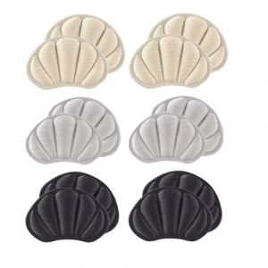 Lot de 6 Paires Coussinets Talon Chaussure en Silicone Épais Autocollant, Protege Talon Anti-Dérapant Anti-Frottement pour Sport/Escarpins Réparation Semelle Chaussures Trop Grandes Noir/Gris/Beige (Ginddy, neuf)