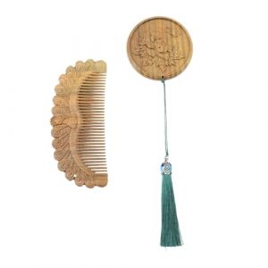 WRITWAA 1 Ensemble Miroir Rond De Peigne Sculpté Peigne Miroir De Maquillage Miroirs à Main En Bois Peigne Avec Miroir Peigne Vintage Miroir Peigne Brown Bois De Santal (Saieli, neuf)