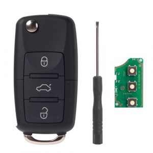Cl&eacute; T&eacute;l&eacute;commande Pliable 3 Boutons pour Volkswagen avec PCB Int&eacute;gr&eacute;e &ndash; Compatible T5 T6 Amarok Polo Golf, avec Cl&eacute; Inachev&eacute;e, Outil de D&eacute;montage et Feuille &agrave; Aiguille, Remplacement Fonctionnel (HuaNingJin, neuf)