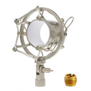 LKRXW 43mm-48mm Suspension Anti Vibrations pour Microphone Aluminium Antichoc Support Microphones à Condensateur Clip de Fixation Pied de Micro Studio Mount Adaptateur Argent (LKRXW, neuf)